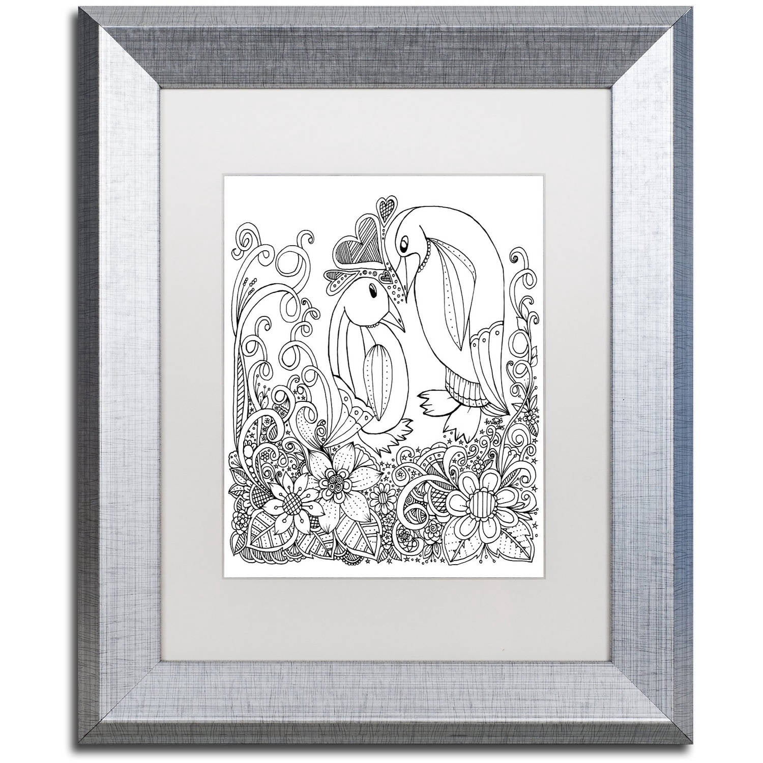Trademark Fine Art "Penguins" Canvas Art by KCDoodleArt White Matte, Silver Frame