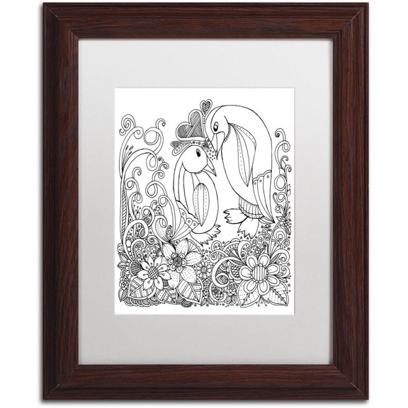 Trademark Fine Art "Penguins" Canvas Art by KCDoodleArt White Matte, Wood Frame