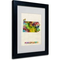 Trademark Fine Art "Pennsylvania Map" Matted Framed Art by Michael Tompsett, Black Frame