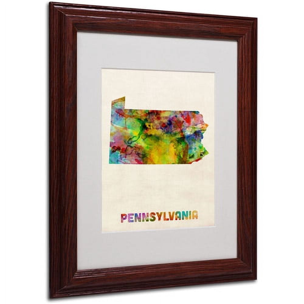 Trademark Fine Art "Pennsylvania Map" Matted Framed Art by Michael Tompsett, Wood Frame