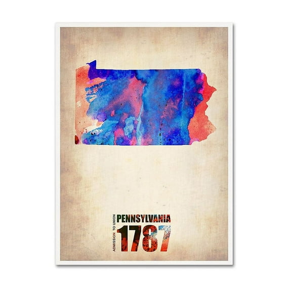 Trademark Fine Art "Pennsylvania Watercolor Map" Canvas Art by Naxart