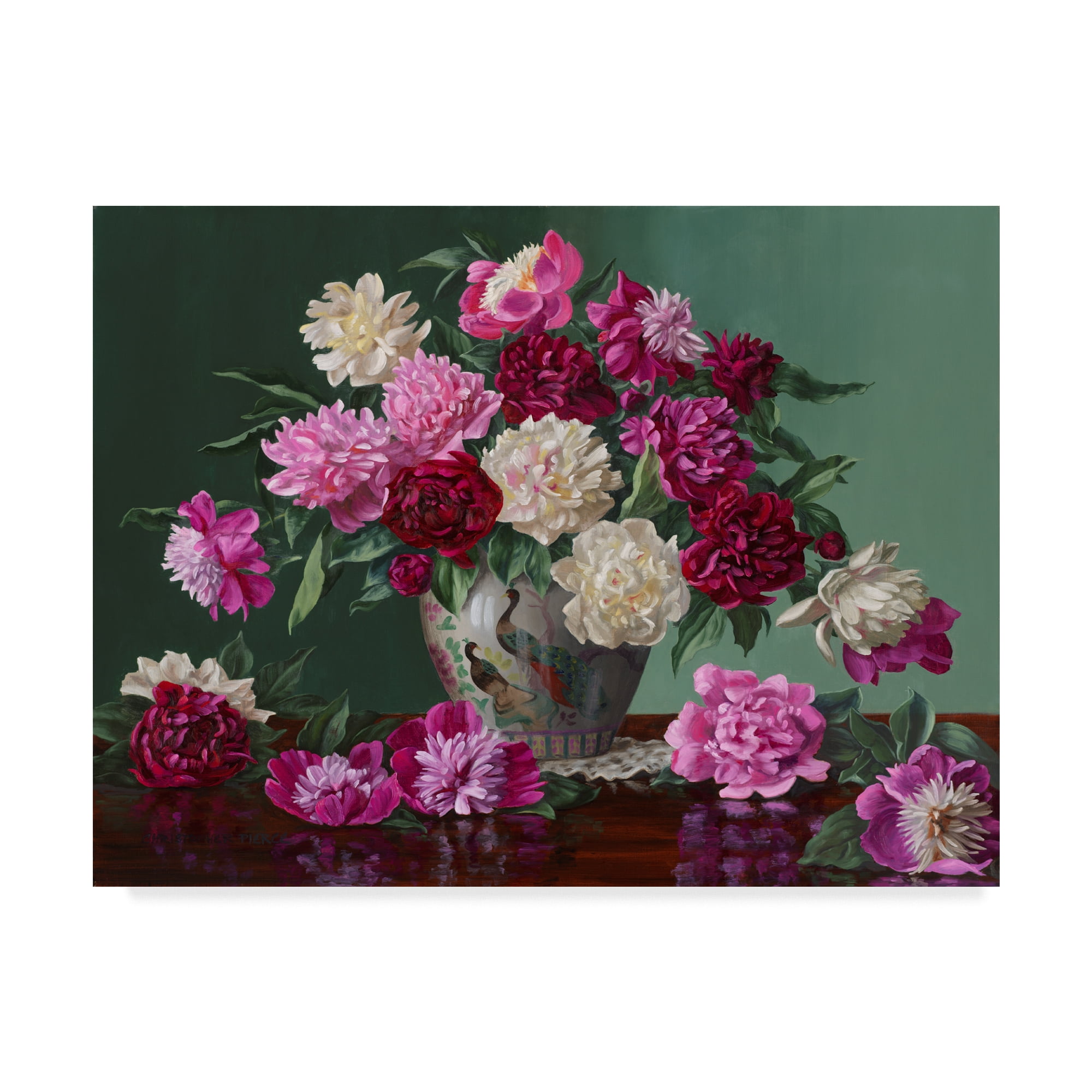 Trademark Fine Art 'Peonies In Peacock Vase' Canvas Art by Christopher Pierce