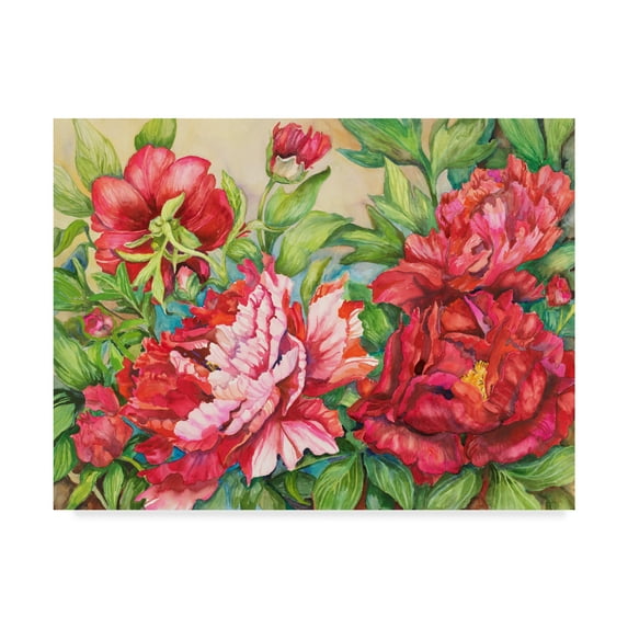 Trademark Fine Art 'Peonies In Shades Of Red' Canvas Art by Joanne Porter