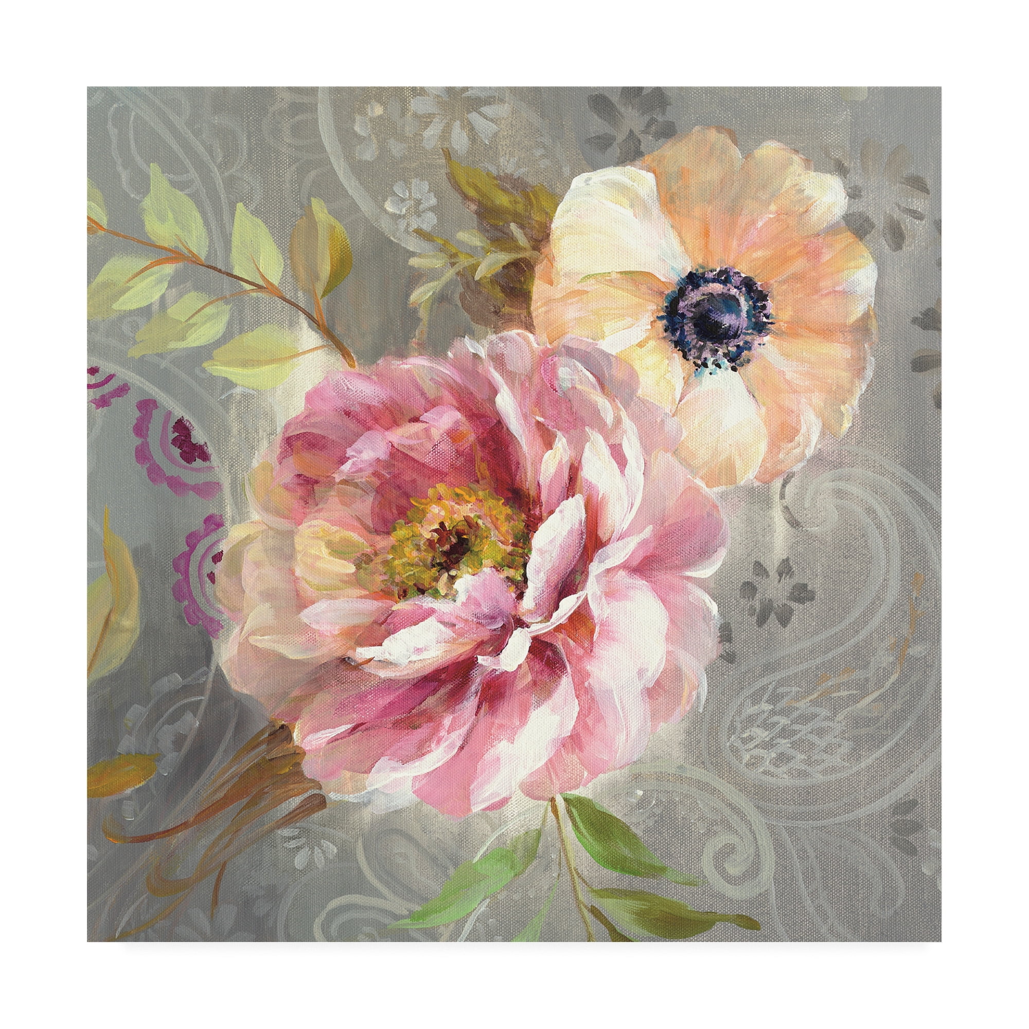 14 x 14 Pink and Gray Floral Canvas Art