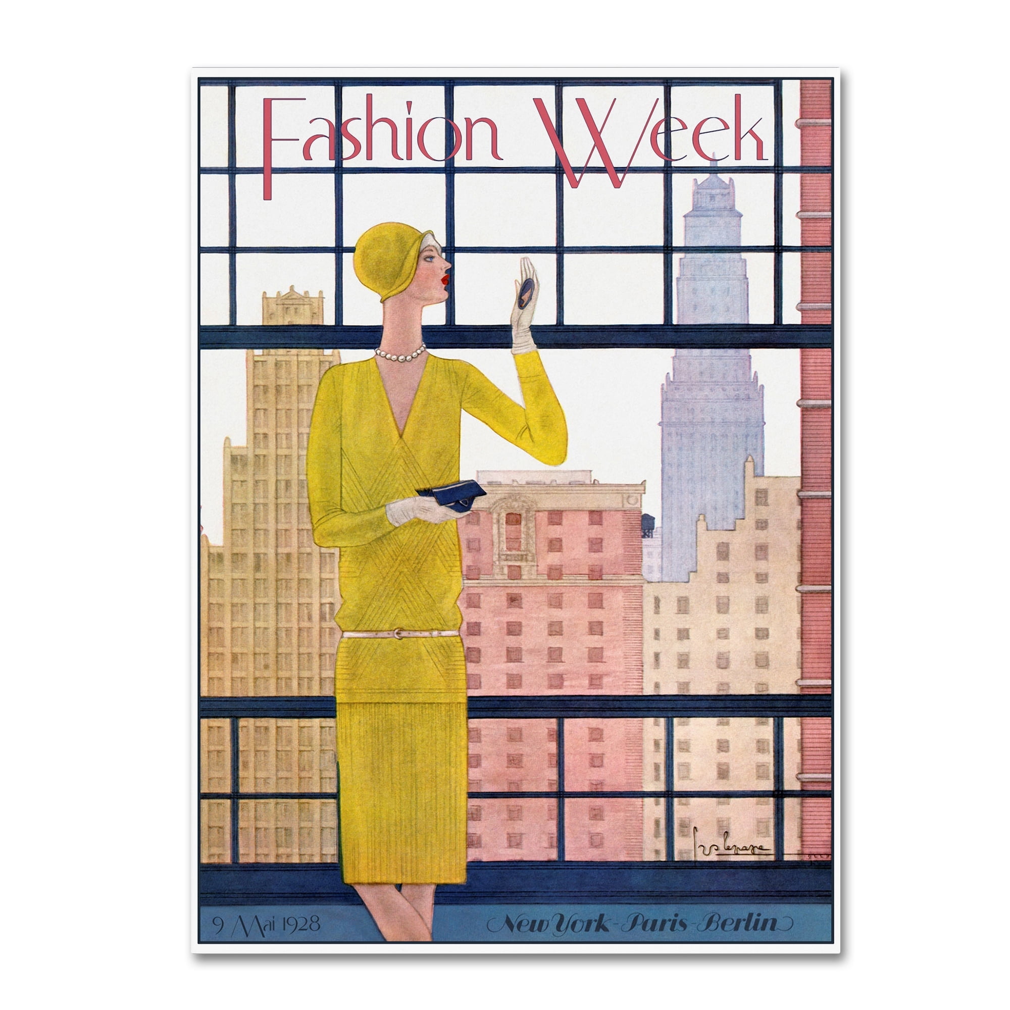 Vintage Fashion Week Canvas Art Print in Yellow and Blue