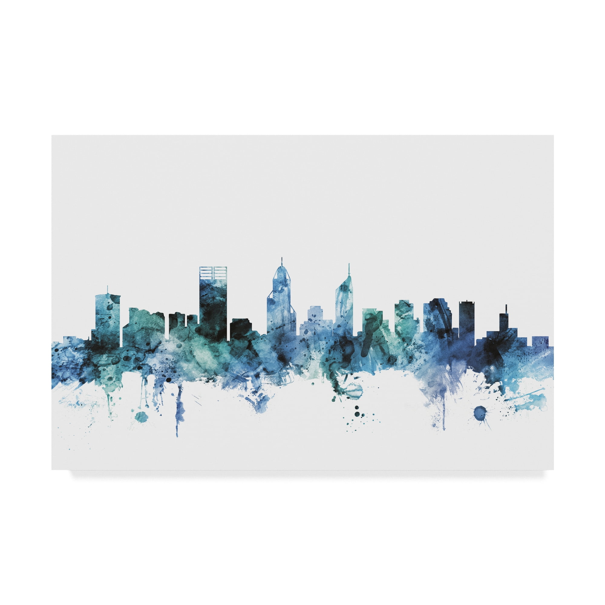 Trademark Fine Art 'Perth Australia Blue Teal Skyline' Canvas Art by Michael Tompsett