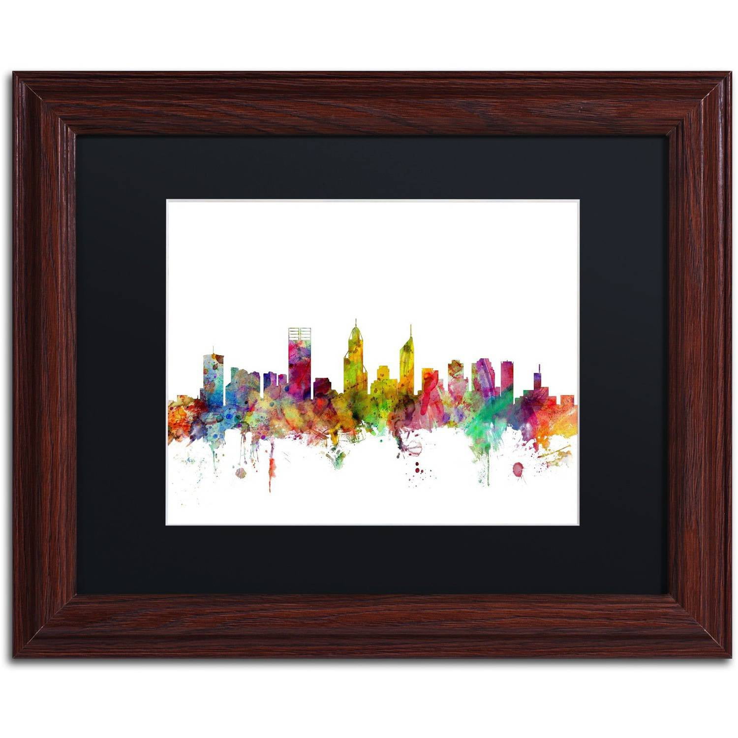 Trademark Fine Art "Perth Australia Skyline" Canvas Art by Michael Tompsett Black Matte, Wood Frame