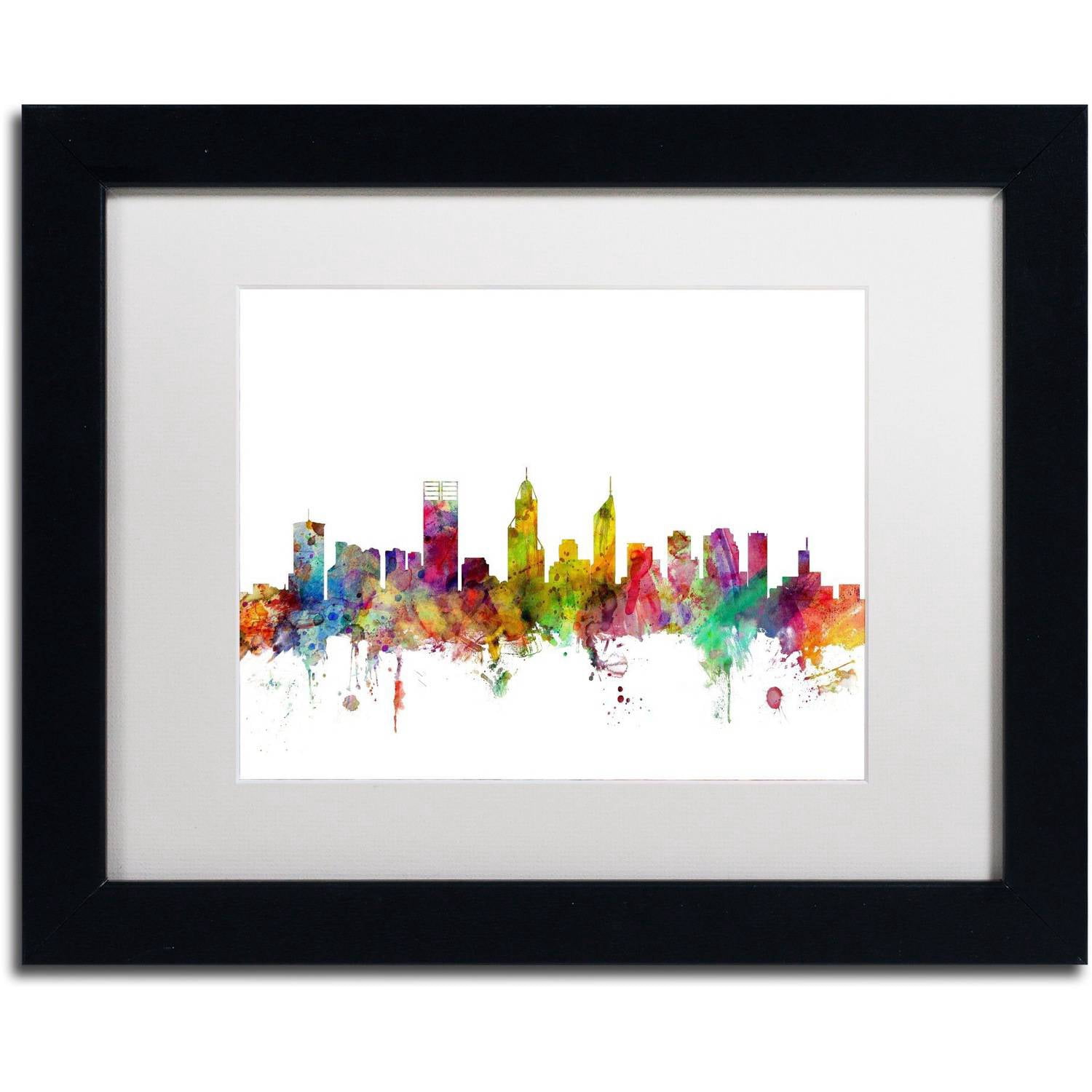 Trademark Fine Art "Perth Australia Skyline" Canvas Art by Michael Tompsett White Matte, Black Frame
