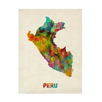 Trademark Fine Art Michael Tompsett Peru Watercolor Map Canvas Wall Art - 14x19