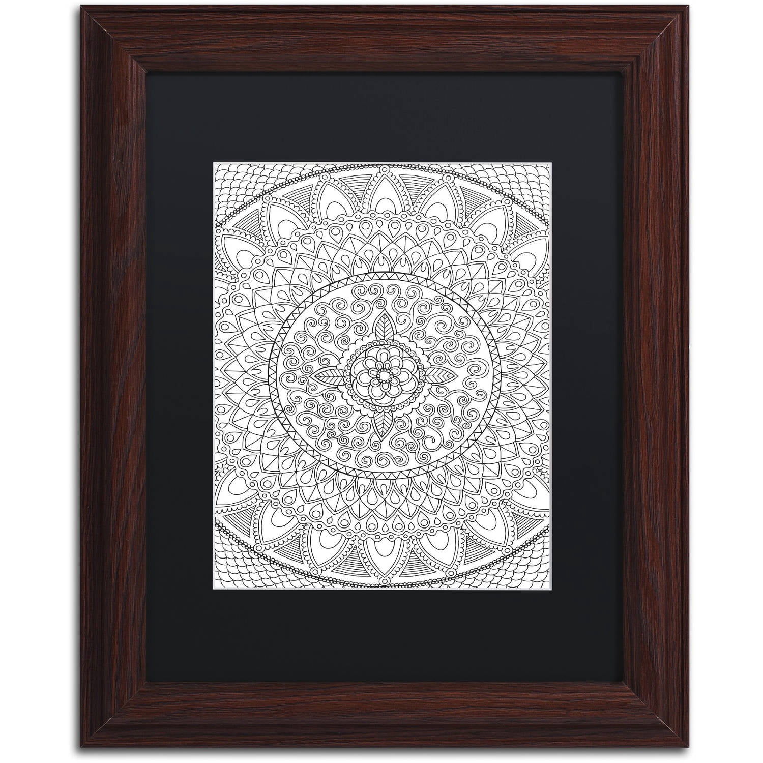 Trademark Fine Art "Petals Mandala" Canvas Art by Hello Angel, Black Matte, Wood Frame