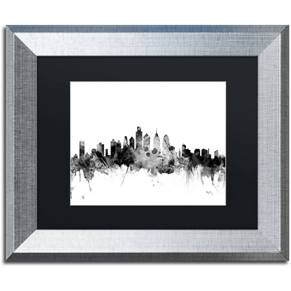 Trademark Fine Art "Philadelphia PA Skyline B&W" Canvas Art by Michael Tompsett, Black Matte, Silver Frame