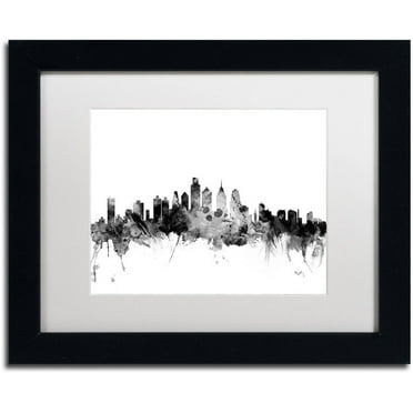 Trademark Fine Art "Philadelphia PA Skyline B&W" Canvas Art by Michael Tompsett, White Matte, Black Frame