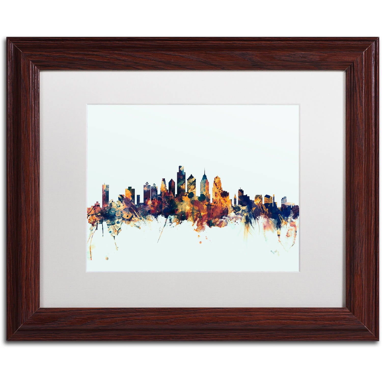 Trademark Fine Art "Philadelphia PA Skyline Blue" Canvas Art by Michael Tompsett, White Matte, Wood Frame