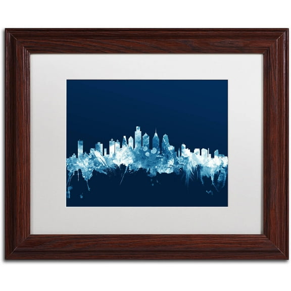 Trademark Fine Art "Philadelphia PA Skyline Navy" Canvas Art by Michael Tompsett, White Matte, Wood Frame