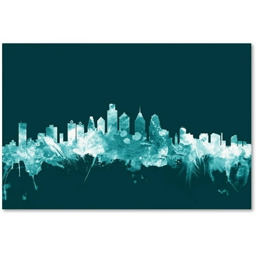 Trademark Fine Art "Philadelphia PA Skyline Teal" Canvas Art by Michael Tompsett