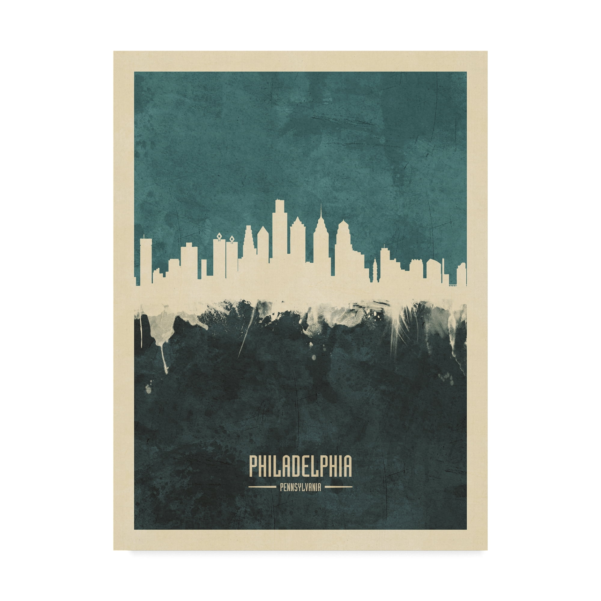 Trademark Fine Art 'Philadelphia Pennsylvania Skyline Teal' Canvas Art by Michael Tompsett