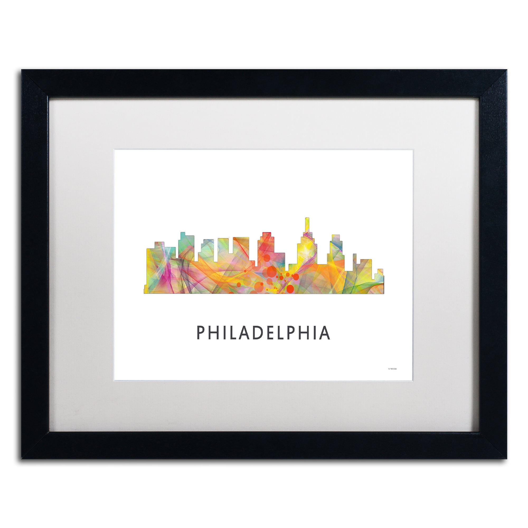 Trademark Fine Art 'Philadelphia Skyline WB-1' Canvas Art by Marlene Watson, White Matte, Black Frame