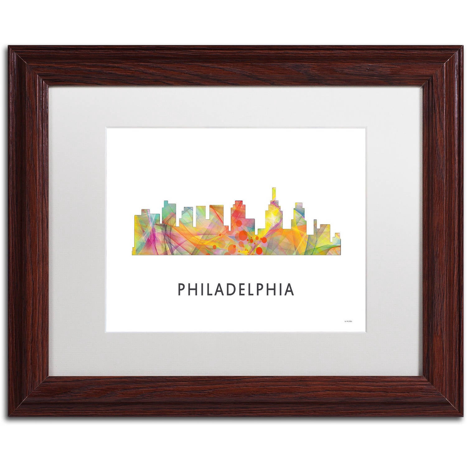 Trademark Fine Art 'Philadelphia Skyline WB-1' Canvas Art by Marlene Watson, White Matte, Wood Frame