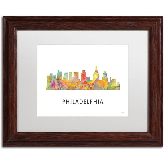 Trademark Fine Art 'Philadelphia Skyline WB-1' Canvas Art by Marlene Watson, White Matte, Wood Frame
