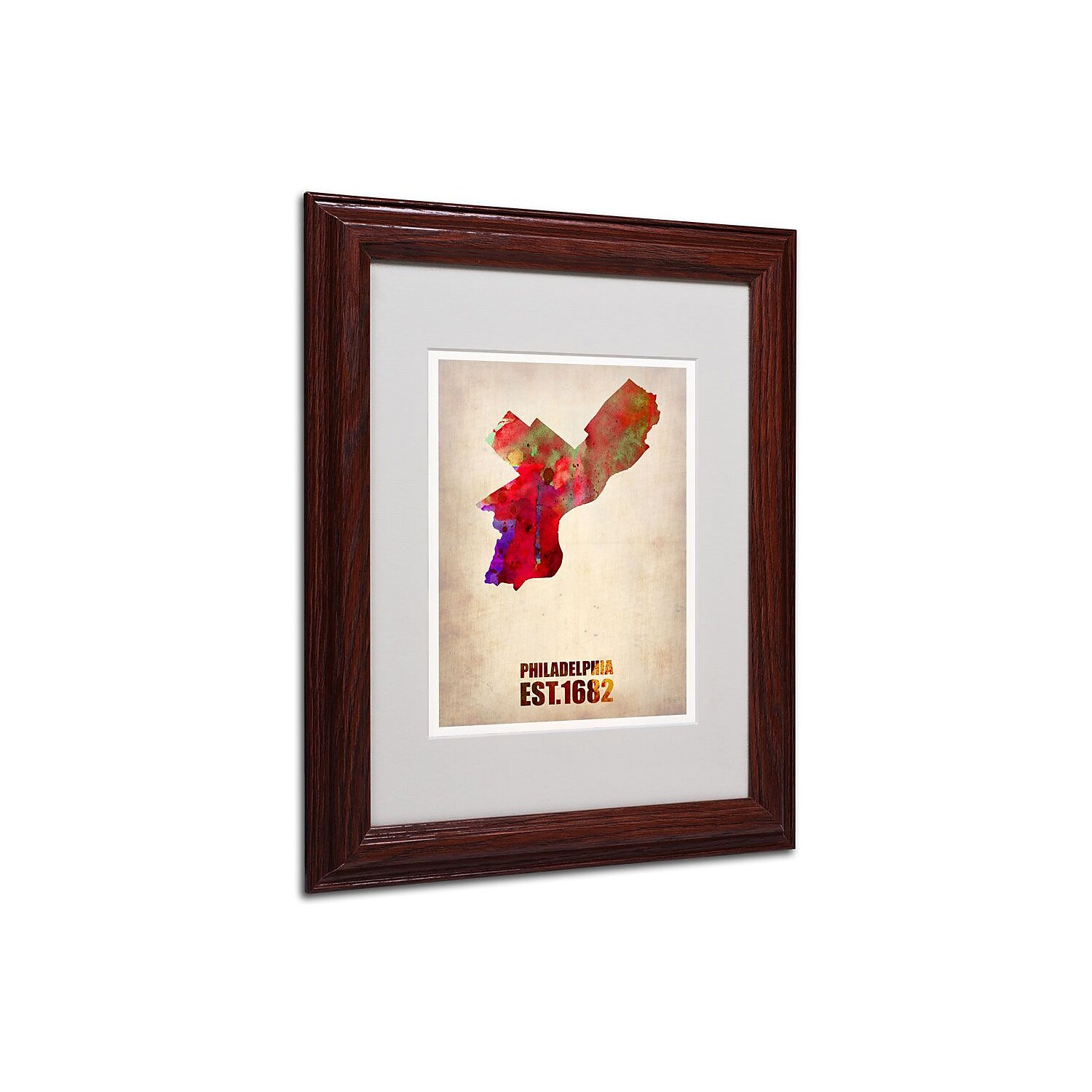 Trademark Fine Art "Philadelphia Watercolor Map" Matted Framed Art by Naxart, Wood Frame