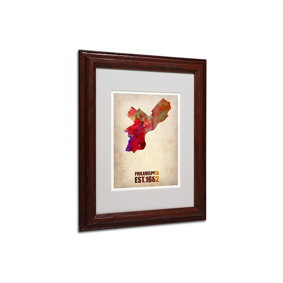 Trademark Fine Art "Philadelphia Watercolor Map" Matted Framed Art by Naxart, Wood Frame