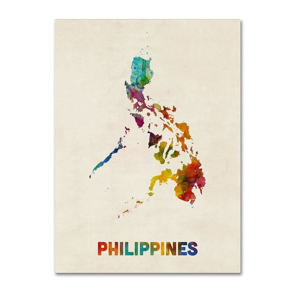 Trademark Fine Art "Philippines Watercolor Map" Canvas Art by Michael Tompsett