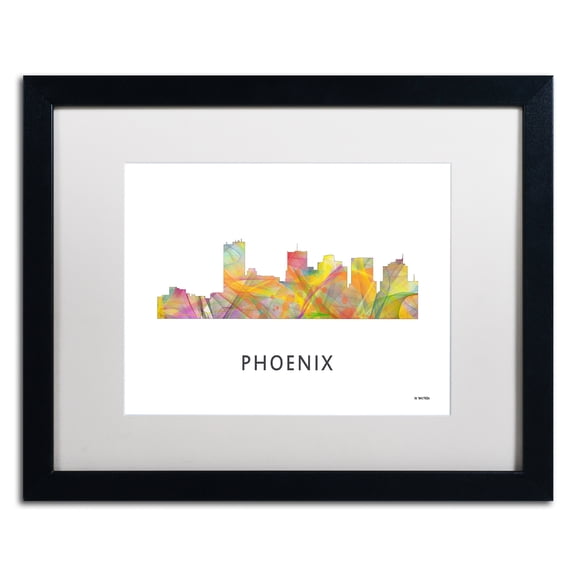 Trademark Fine Art 'Phoenix Arizona Skyline WB-1' Canvas Art by Marlene Watson, White Matte, Black Frame