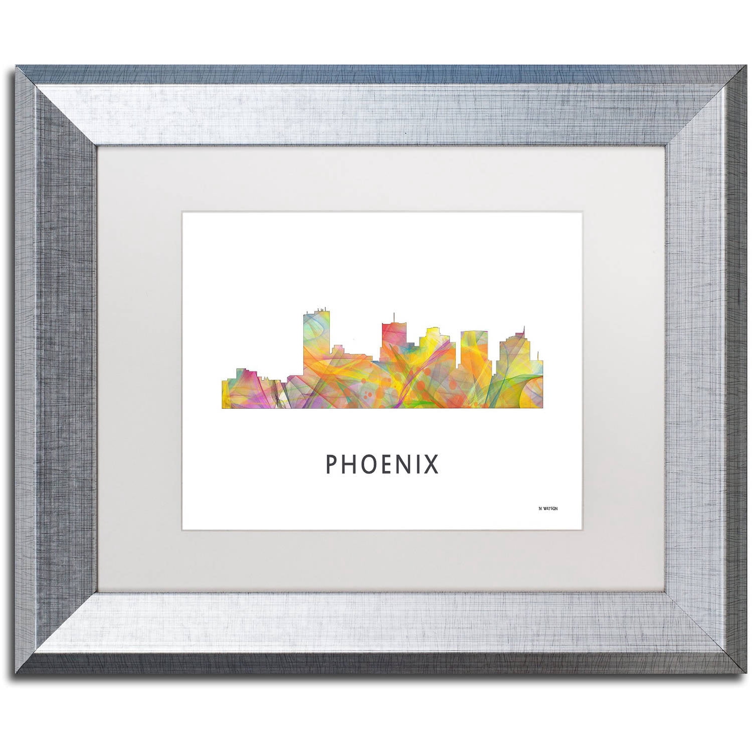 Trademark Fine Art 'Phoenix Arizona Skyline WB-1' Canvas Art by Marlene Watson, White Matte, Silver Frame