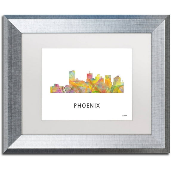 Trademark Fine Art 'Phoenix Arizona Skyline WB-1' Canvas Art by Marlene Watson, White Matte, Silver Frame