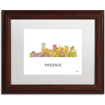 Trademark Fine Art 'Phoenix Arizona Skyline WB-1' Canvas Art by Marlene Watson, White Matte, Wood Frame