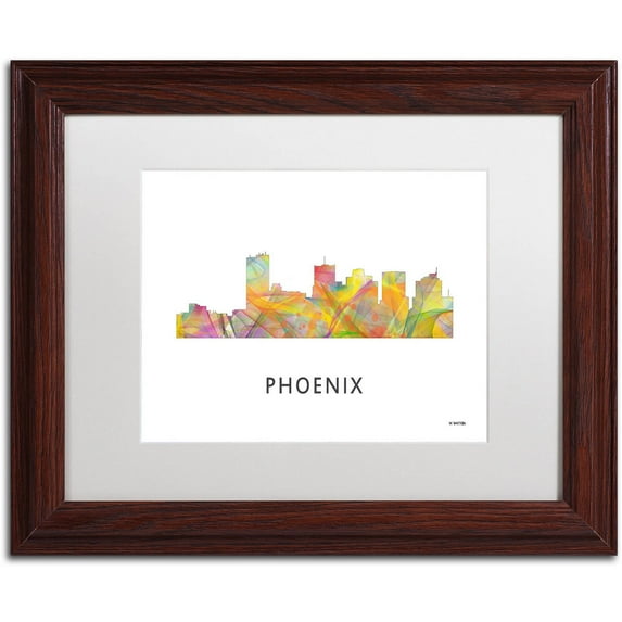 Trademark Fine Art 'Phoenix Arizona Skyline WB-1' Canvas Art by Marlene Watson, White Matte, Wood Frame