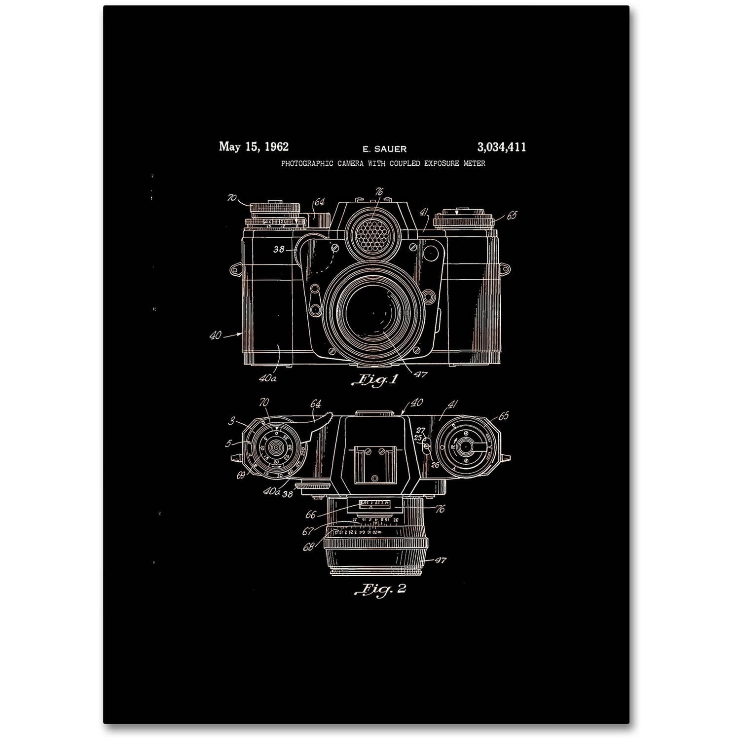 Black Photographic Camera Patent 1962 Canvas Art
