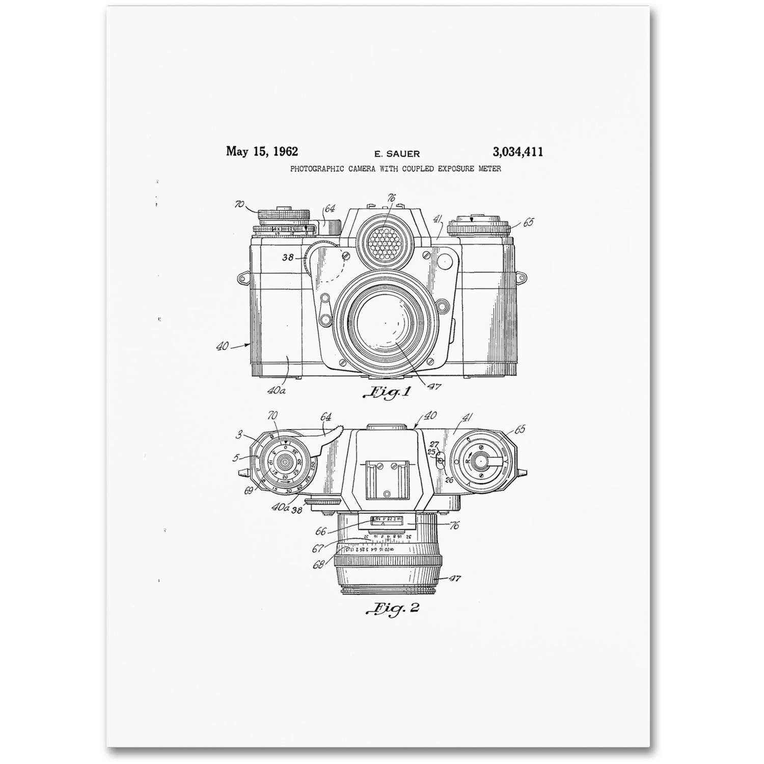 White Photographic Camera Patent 1962 Canvas Art