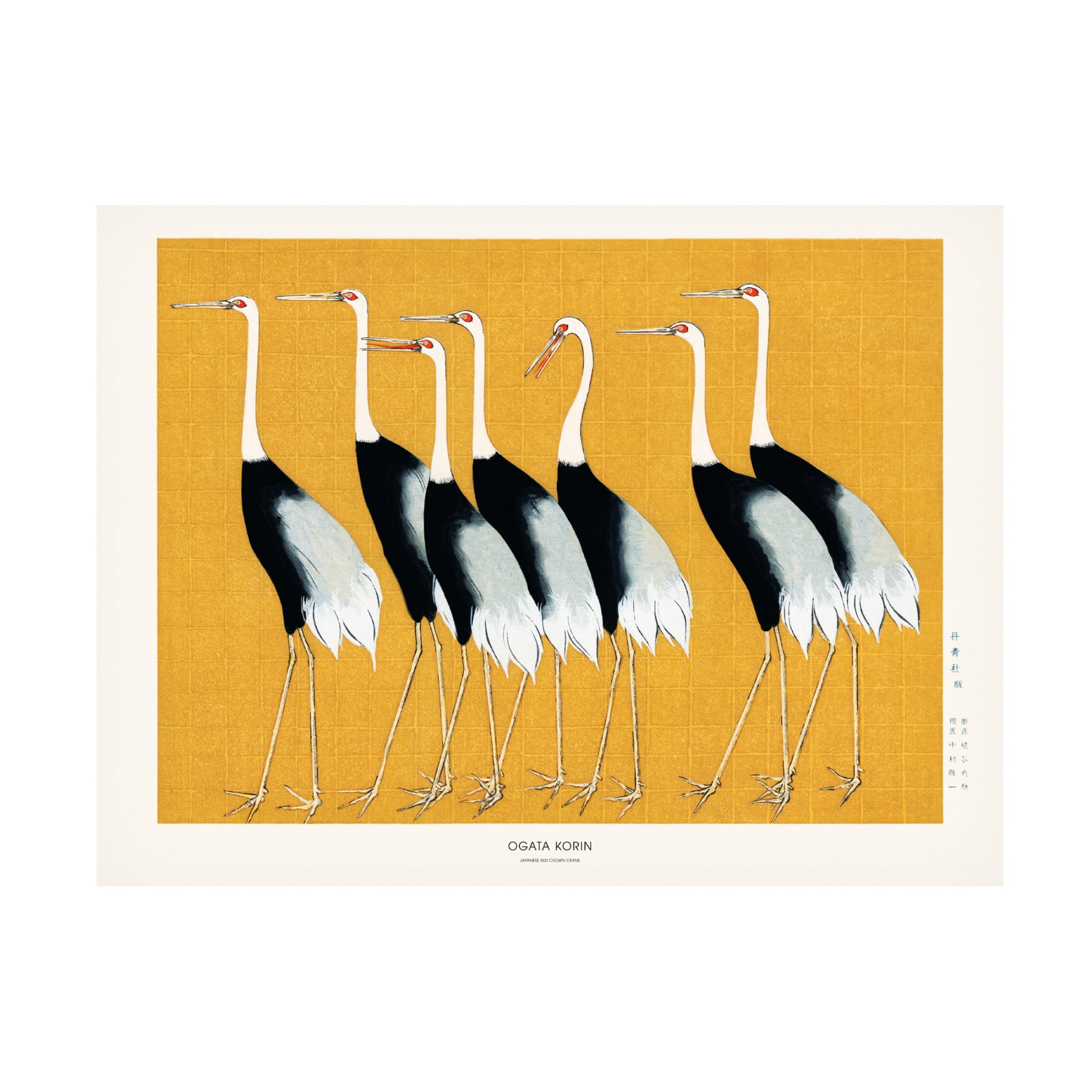 Japanese Red Crown Crane Canvas Wall Art in Yellow and Black