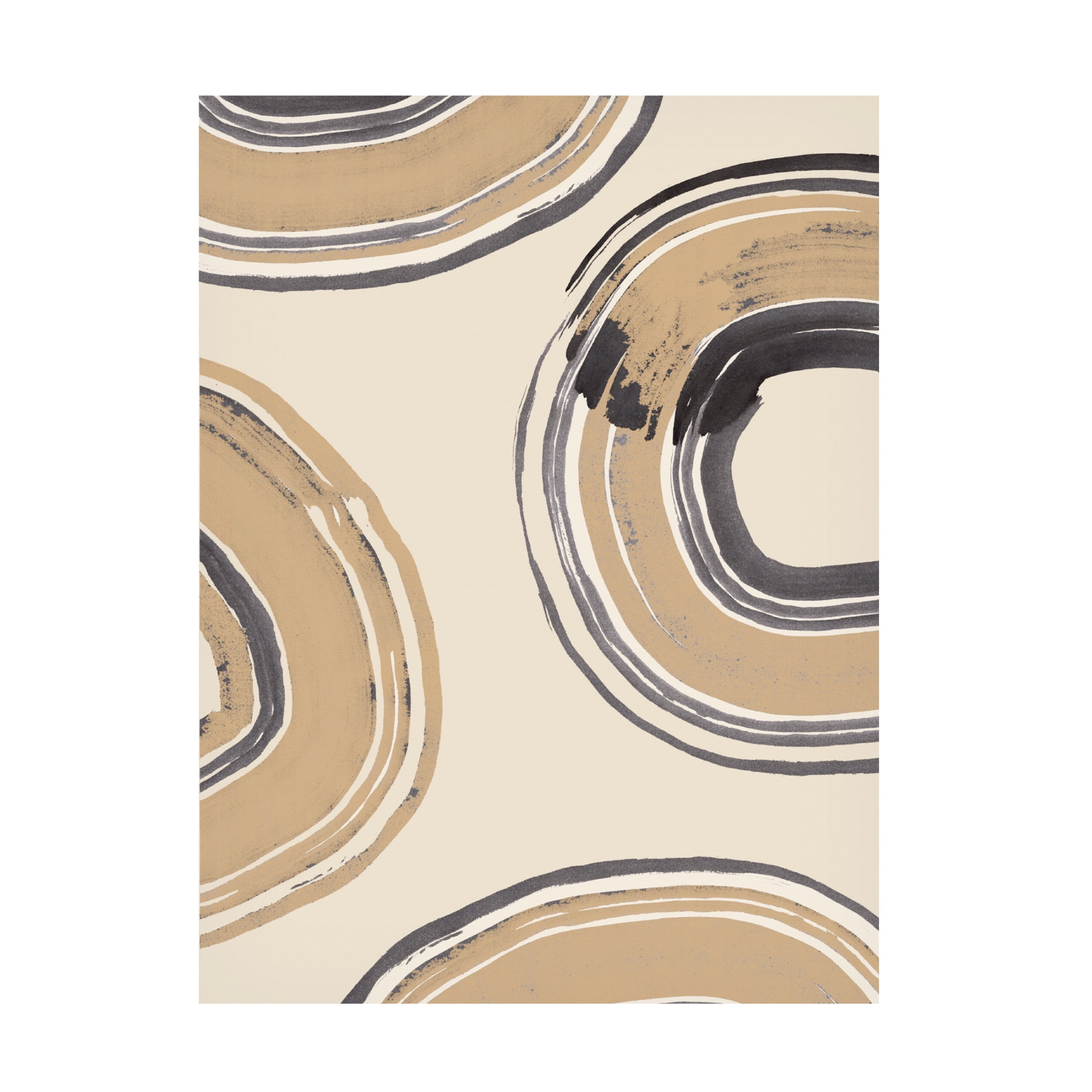 Beige and Black Abstract Circles Canvas Wall Art