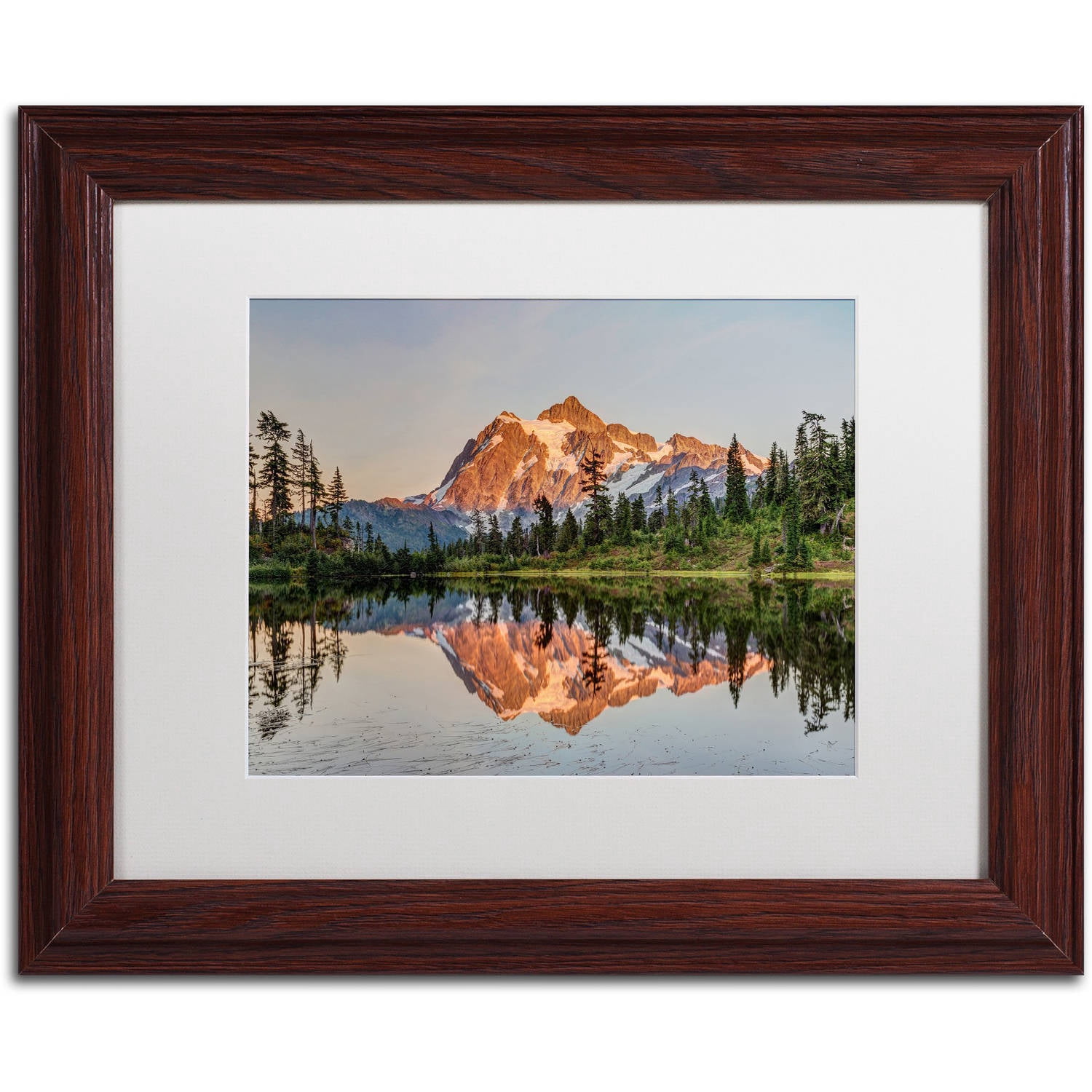 Trademark Fine Art 'Picture Lake Sunset' Canvas Art by Pierre Leclerc, White Matte, Wood Frame