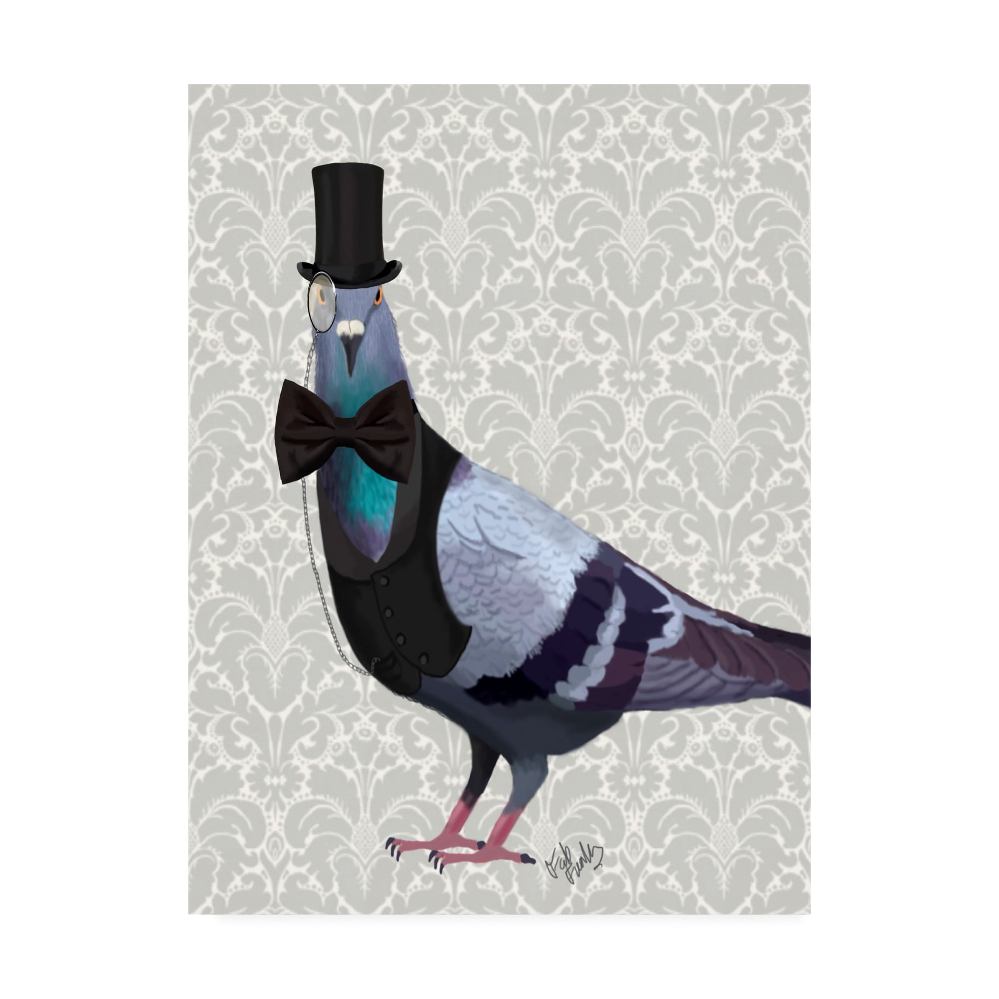 Trademark Fine Art 'Pigeon In Waistcoat And Top Hat' Canvas Art by Fab Funky
