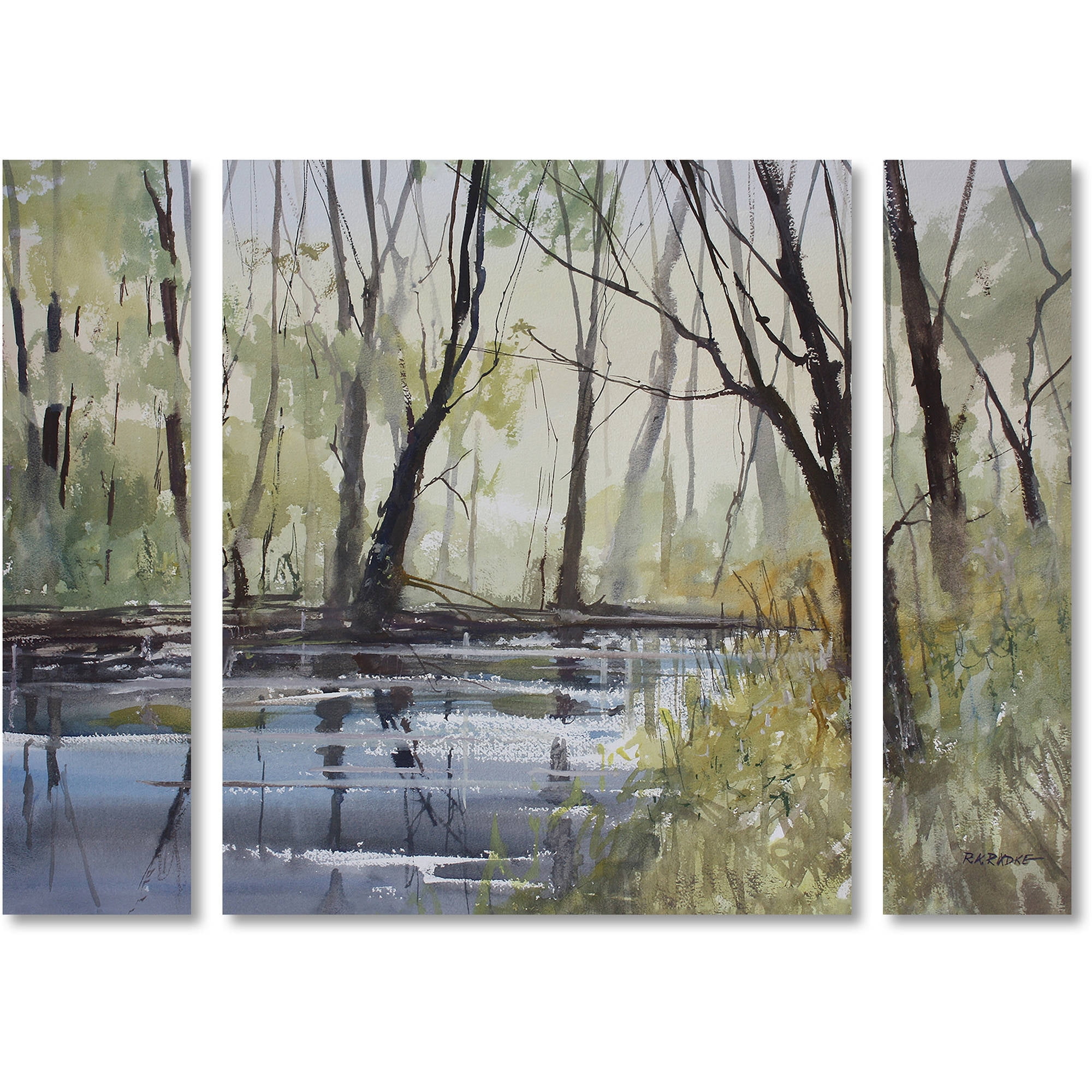 Trademark Fine Art "Pine River Reflections" Canvas Art by Ryan Radke Three Panel Set