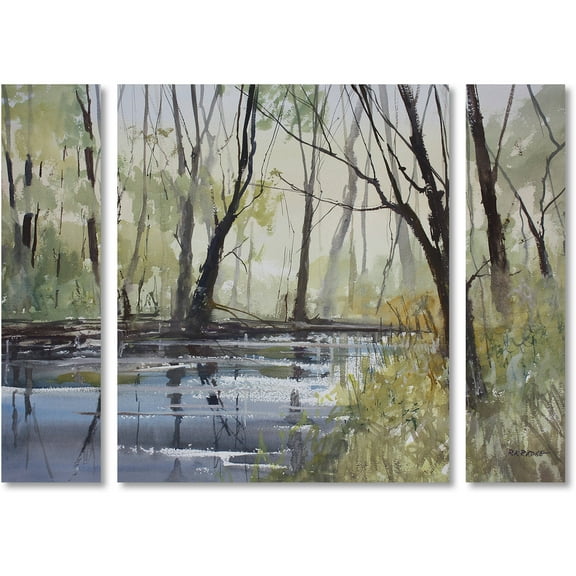 Trademark Fine Art "Pine River Reflections" Canvas Art by Ryan Radke Three Panel Set