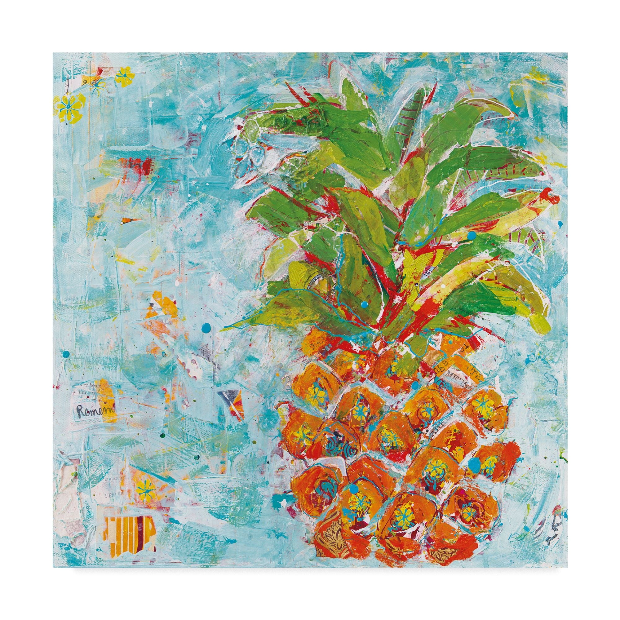 Colorful 14" x 14" Pineapple Canvas Art in Wood Frame