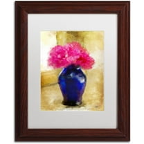 Trademark Fine Art "Pink Carnations in Cobalt Blue Vase" Canvas Art by Lois Bryan White Matte, Wood Frame