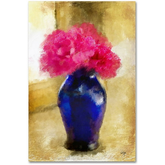 Trademark Fine Art "Pink Carnations in Cobalt Blue Vase" Canvas Art by Lois Bryan