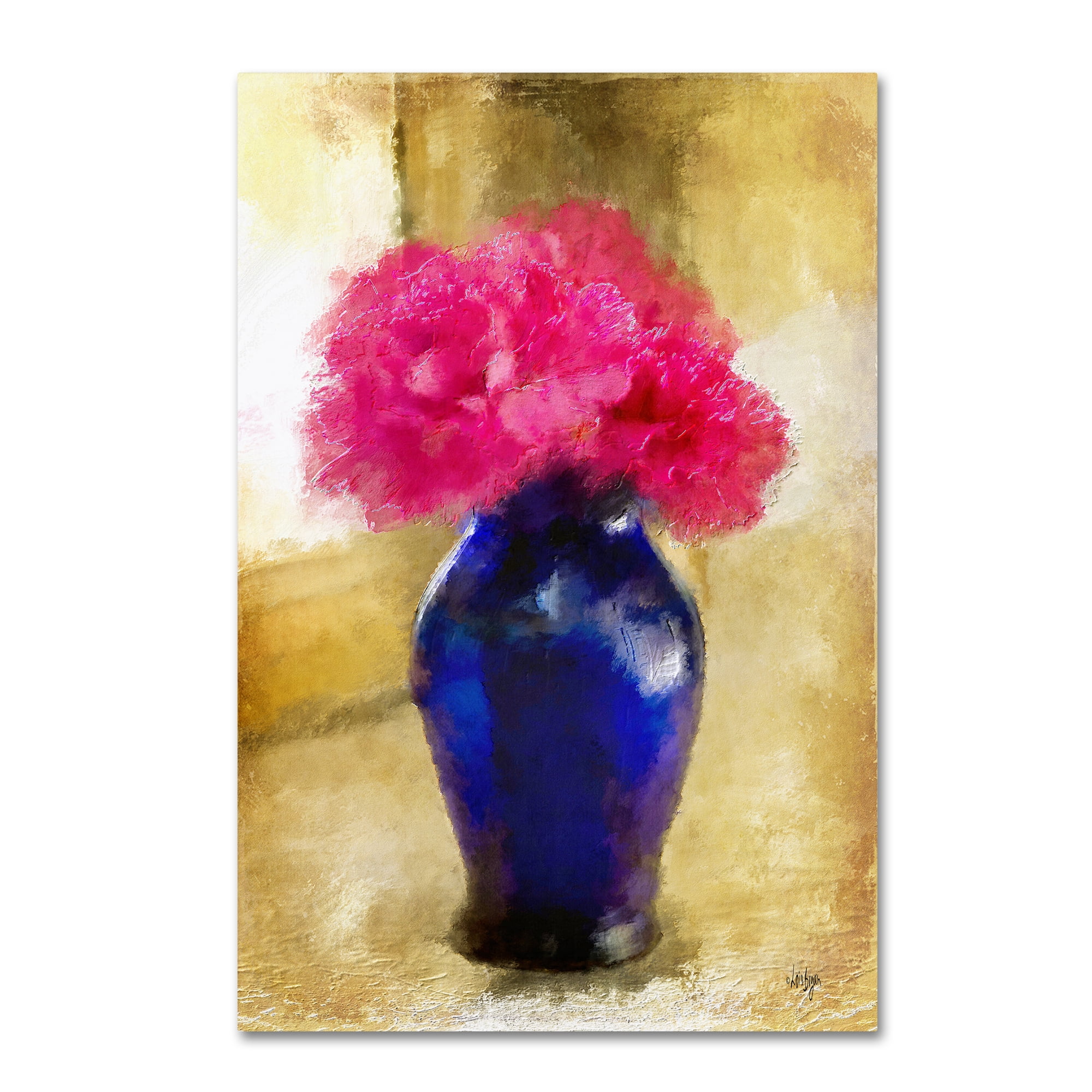 Trademark Fine Art "Pink Carnations in Cobalt Blue Vase" Canvas Art by Lois Bryan