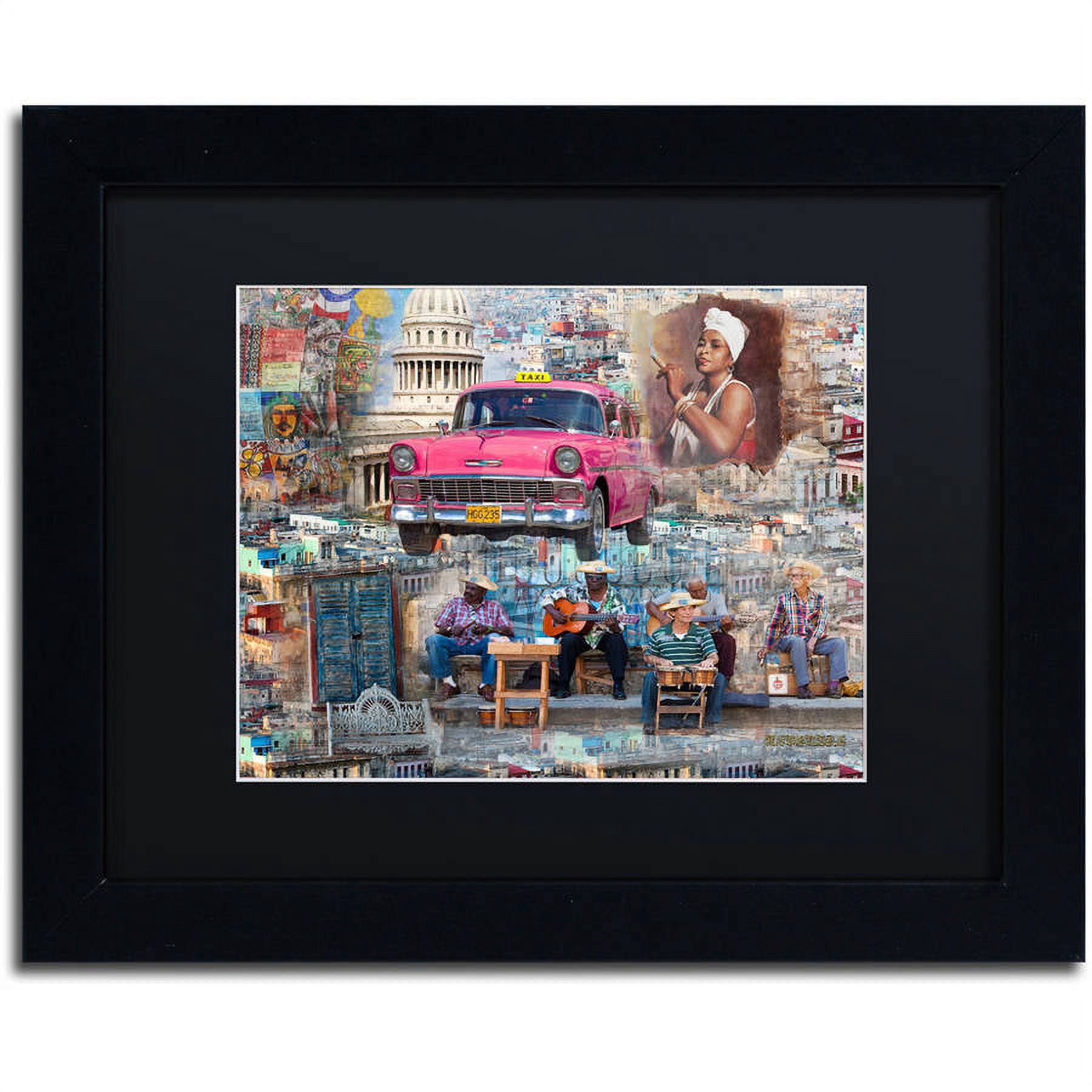 Trademark Fine Art "Pink Chevy in Havana" Canvas Art by Alberto Lopez, Black Matte, Black Frame