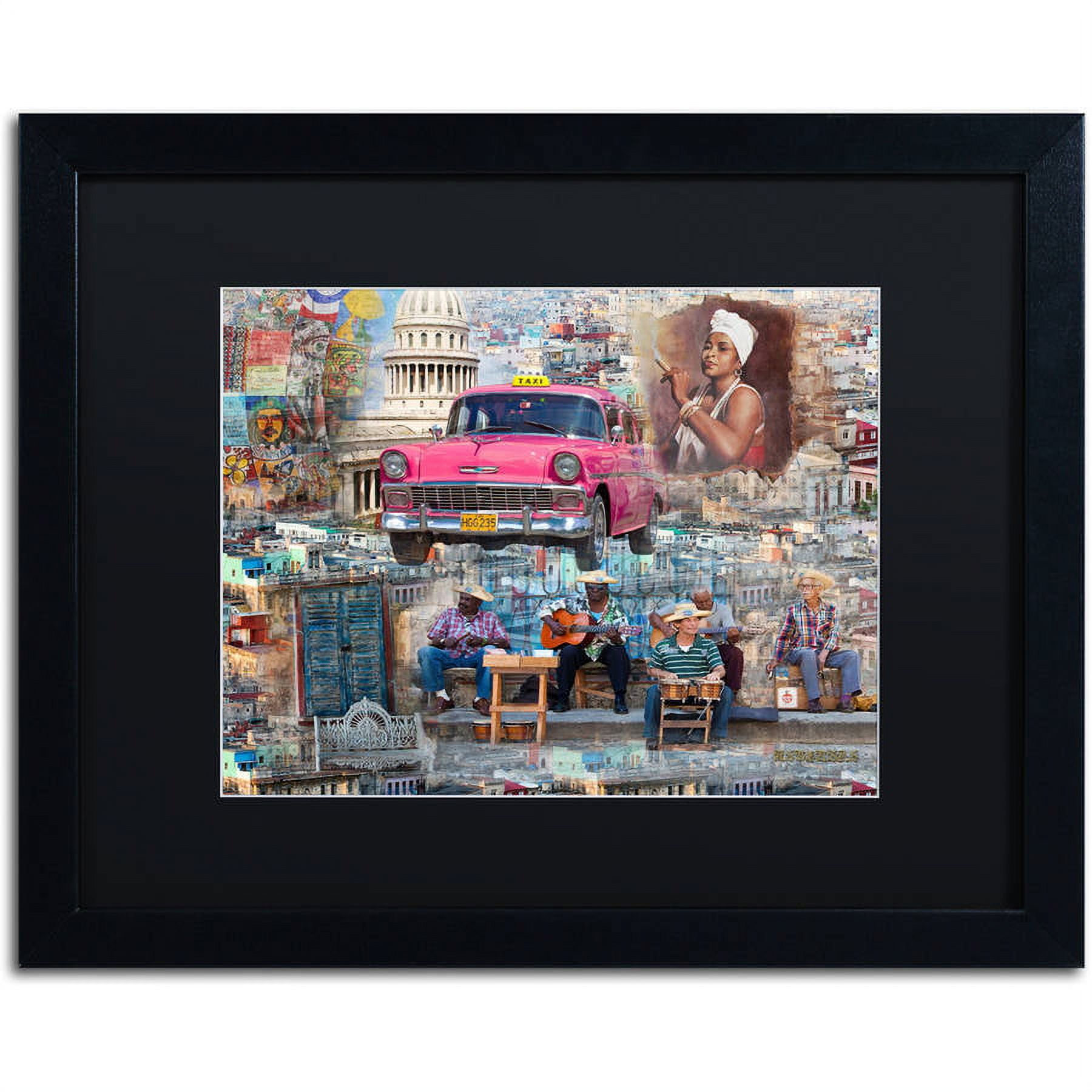 Trademark Fine Art "Pink Chevy in Havana" Canvas Art by Alberto Lopez, Black Matte, Black Frame