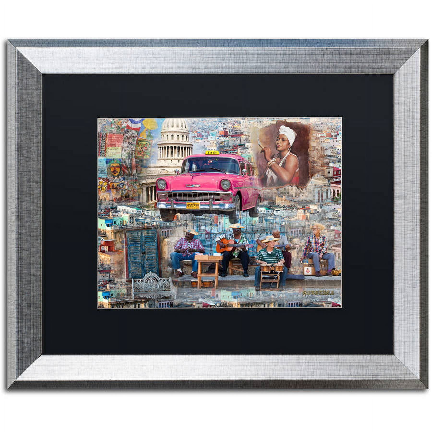 Trademark Fine Art "Pink Chevy in Havana" Canvas Art by Alberto Lopez, Black Matte, Silver Frame