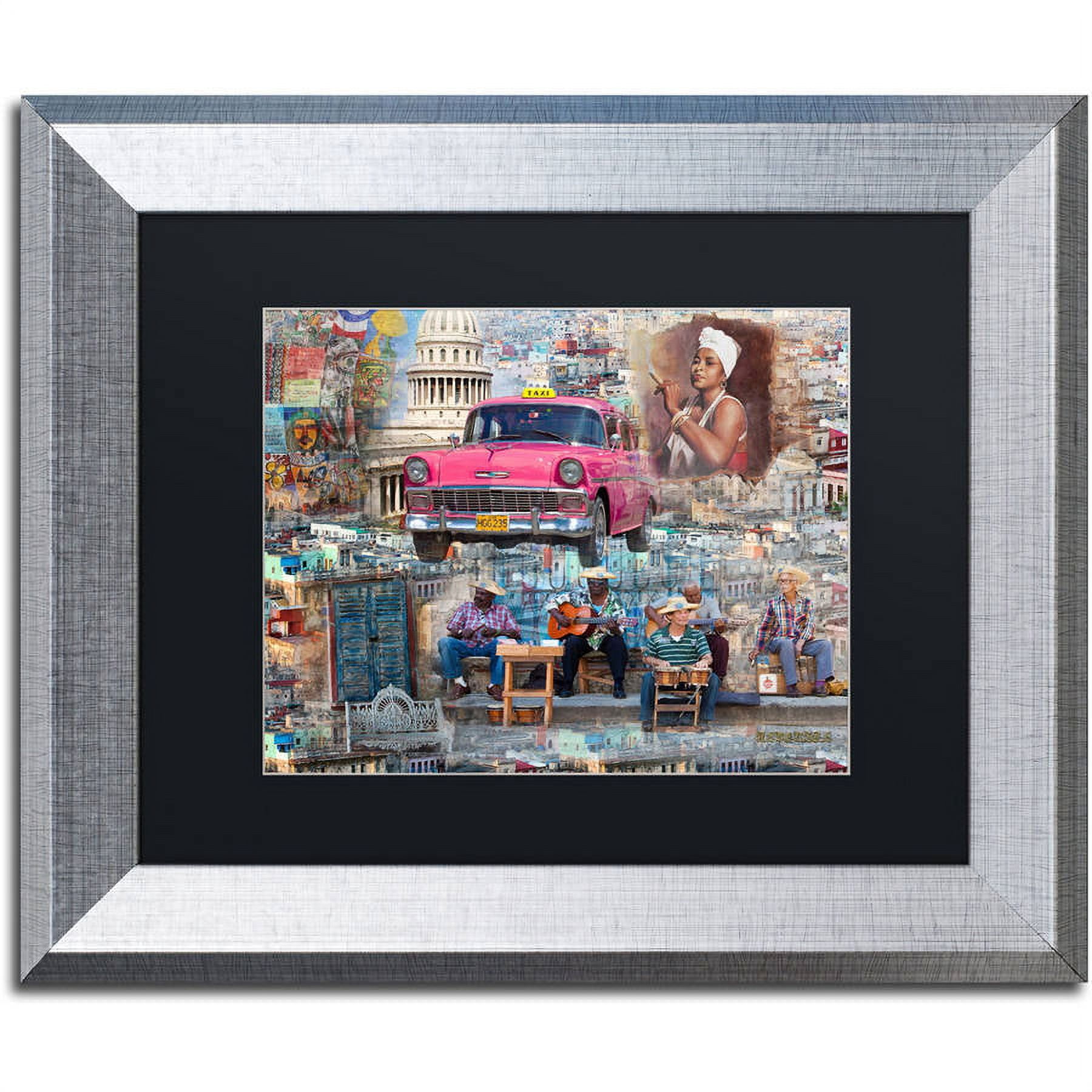 Trademark Fine Art "Pink Chevy in Havana" Canvas Art by Alberto Lopez, Black Matte, Silver Frame