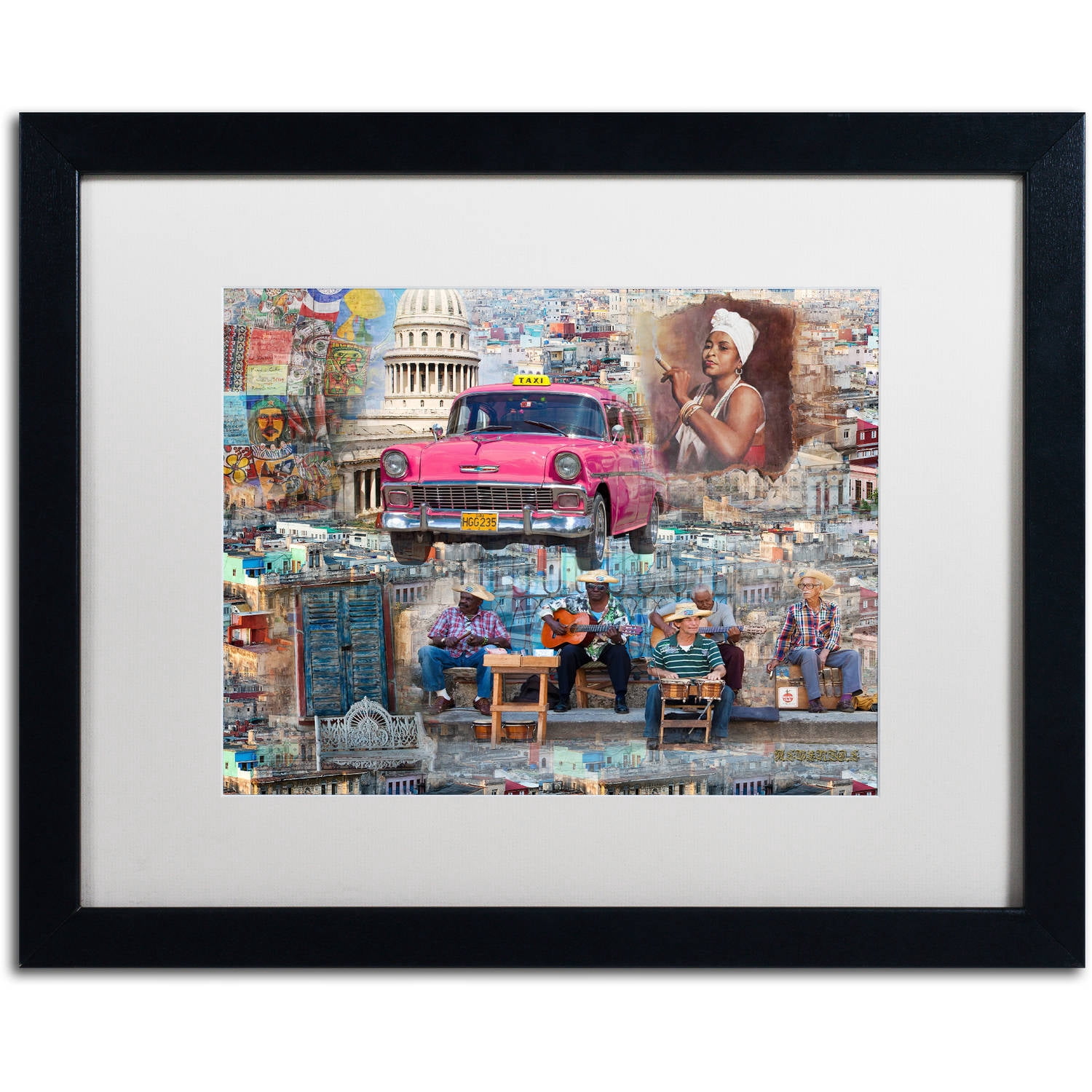 Trademark Fine Art "Pink Chevy in Havana" Canvas Art by Alberto Lopez, White Matte, Black Frame
