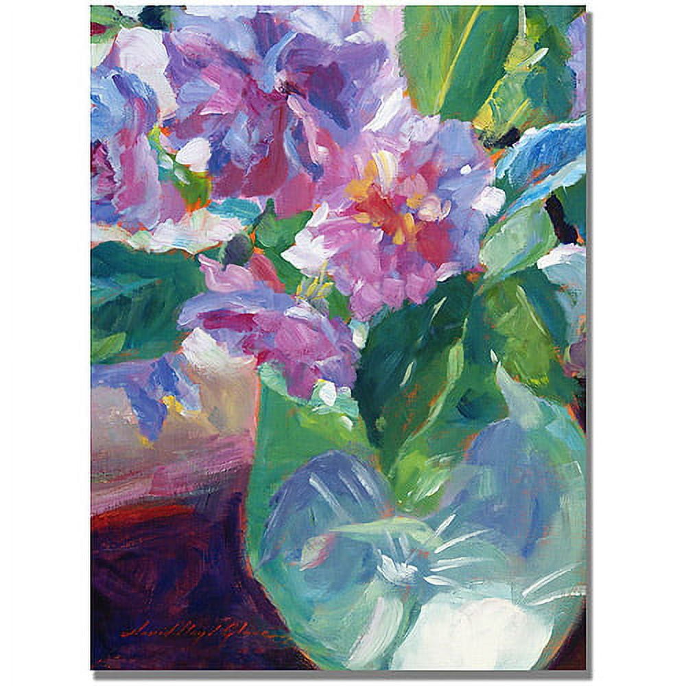 Trademark Fine Art "Pink Flowers in Green Vase" Canvas Wall Art by David Lloyd Glover