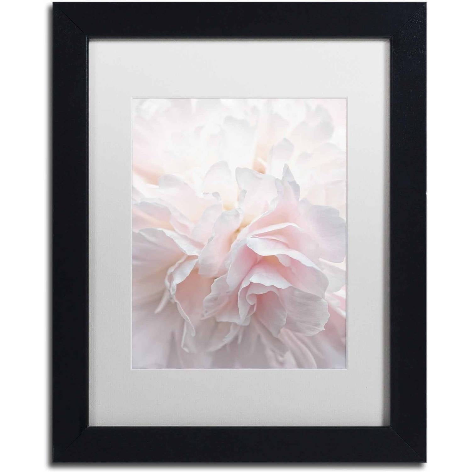 Pink Peony Petals Framed Canvas Art with White Matte